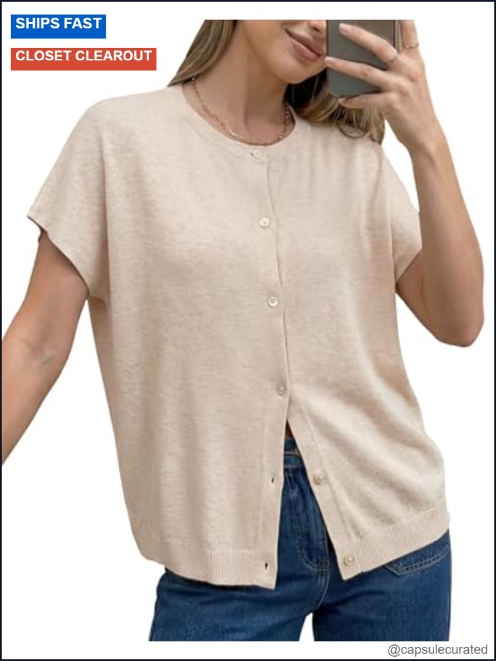Wool Blend Oversized Lightweight Cardigan Short Sleeve Summer Button Down